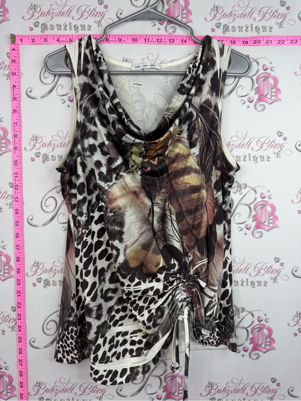 eight eight eight Animal & Feather Print Tank Top - Brown/Black/Cream